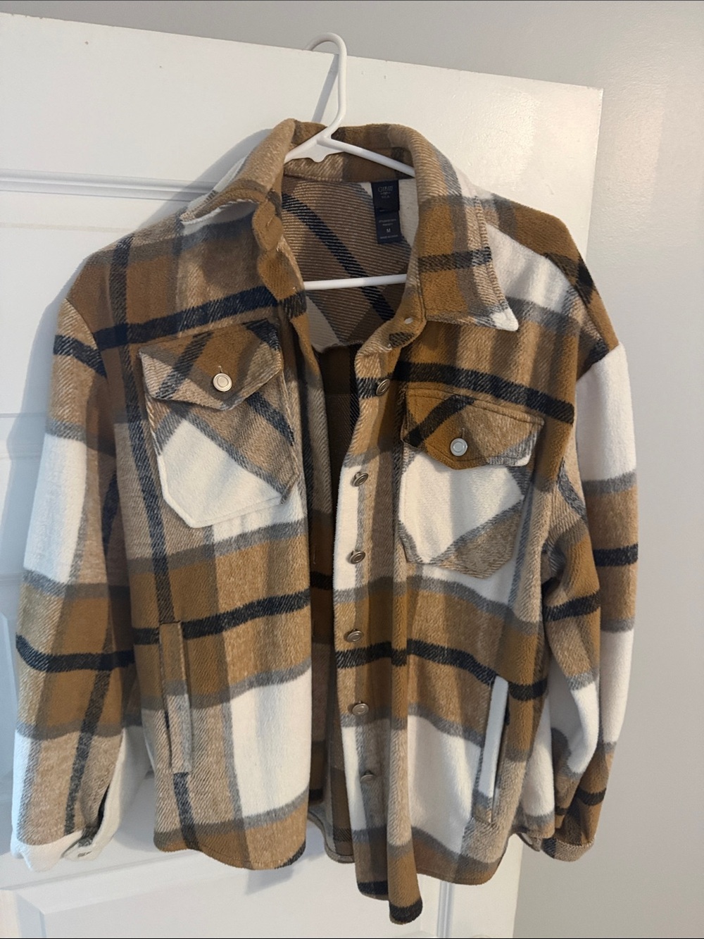 Plaid Lightweight Shacket Jacket - White & Tan